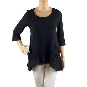LOGO Lori Goldstein Asymmetrical Hem Top with Chiffon Trim Size XS Black